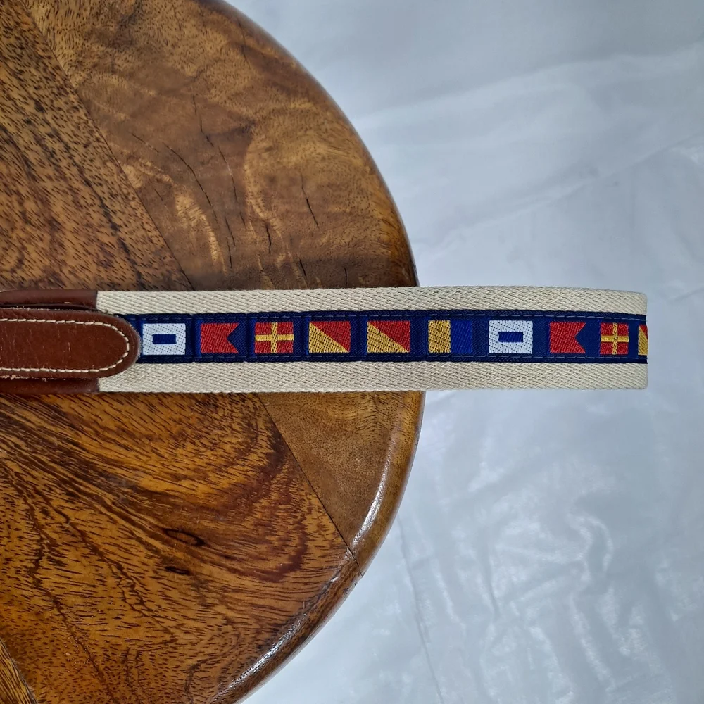 Brooks Brothers Leather And Woven Nautical Belt